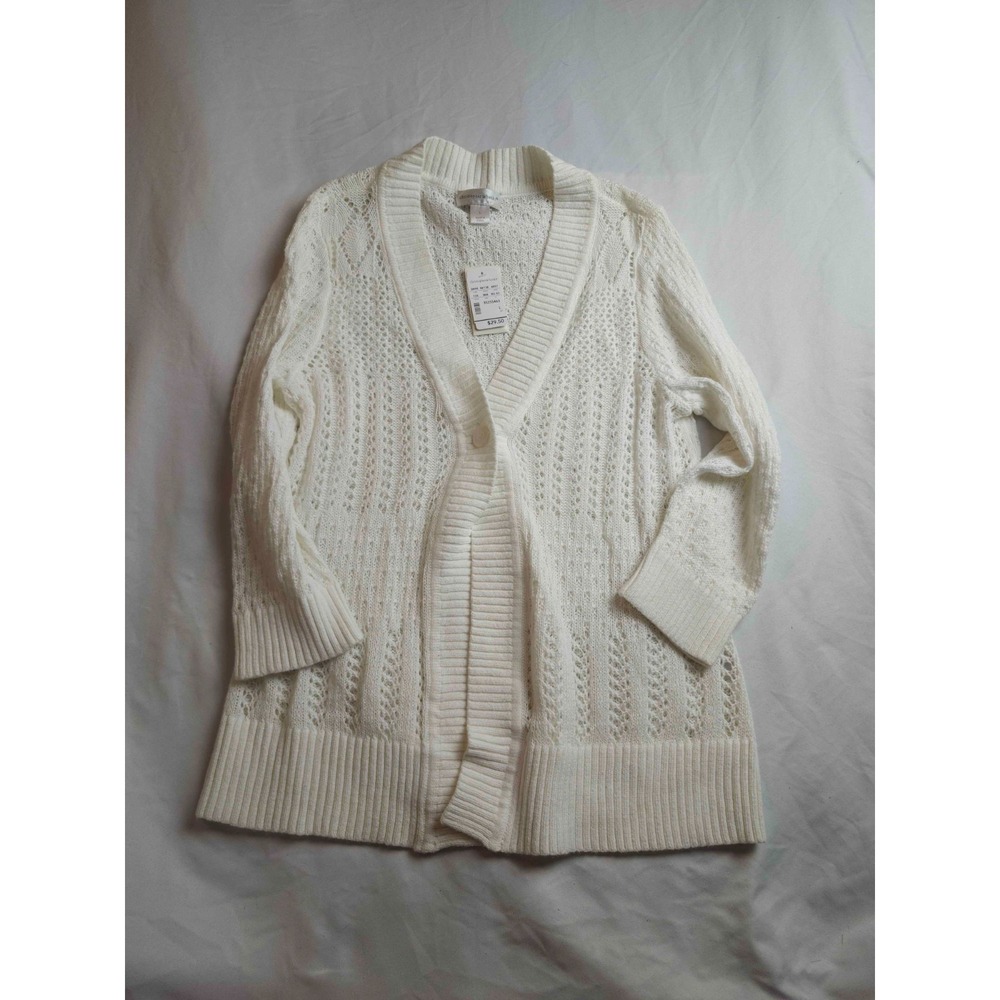 Christopher & Banks Cardigan Sweater Womens‎ Large White Knit Button Front Cabin
